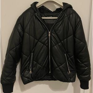 BLACK PIPER&JANE PLEATHER CUSION PUFFER JACKET W/ HOOD